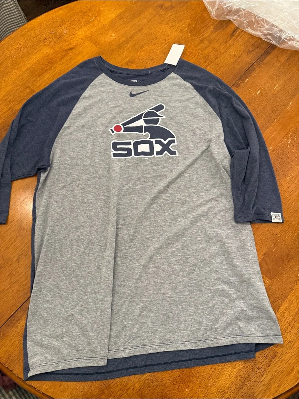 Nike Grey and Navy Chicago White Sox Raglan Tee xl cooperstown collection